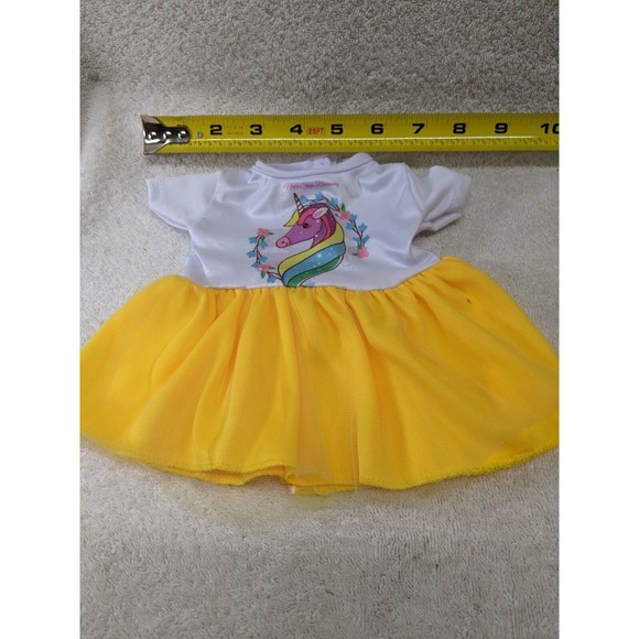 18" Baby Doll Clothes Yellow Unicorn Outfit with Hair Bow - Picture 6 of 7